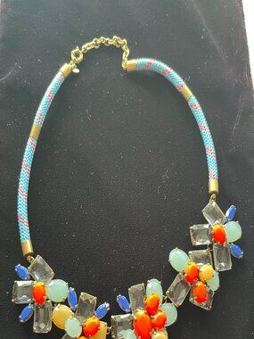 JCrew Orange Blue Gem Necklace w/rope chain